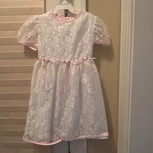 Charming White and Pink Lace Kids Dress